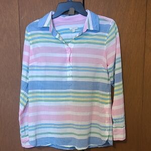 Talbots Womens Rainbow Stripe Long Sleeve Blouse SZ S